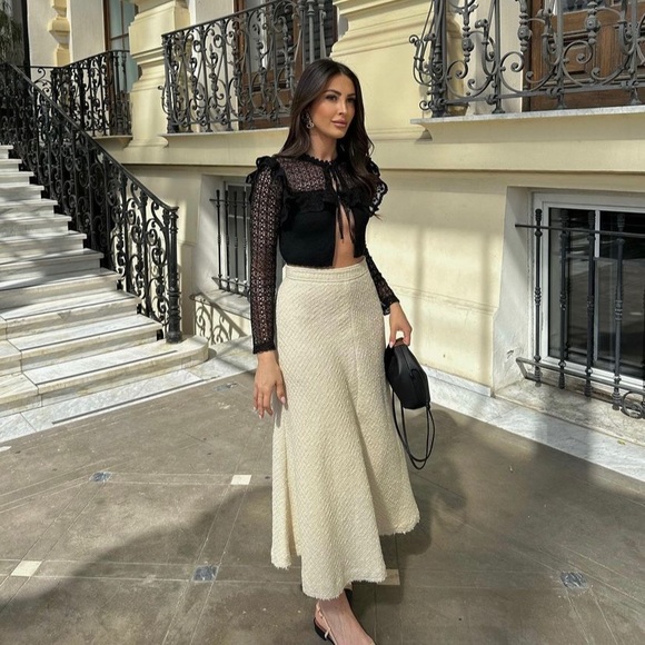 Zara tie front ruffled combination cardigan black - Picture 7 of 10